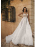 Beaded Ivory Rosette Tulle Romantic Wedding Dress